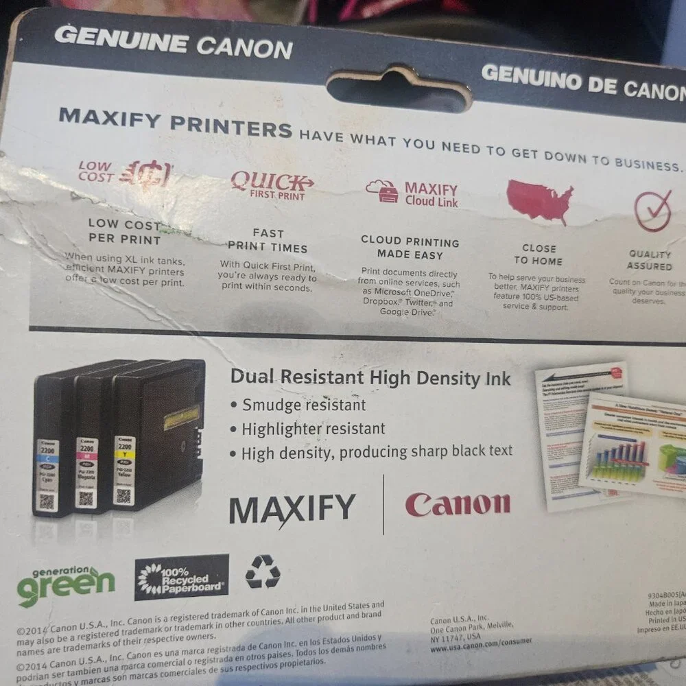 Sealed In Genuine Canon Maxify 2200 C, M, Y 3 Pack